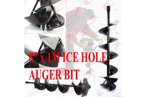 8" x 1M Ice Auger Hole Digger Bit Shaft 3/4" Bit Drilling Double Blade Fishing
